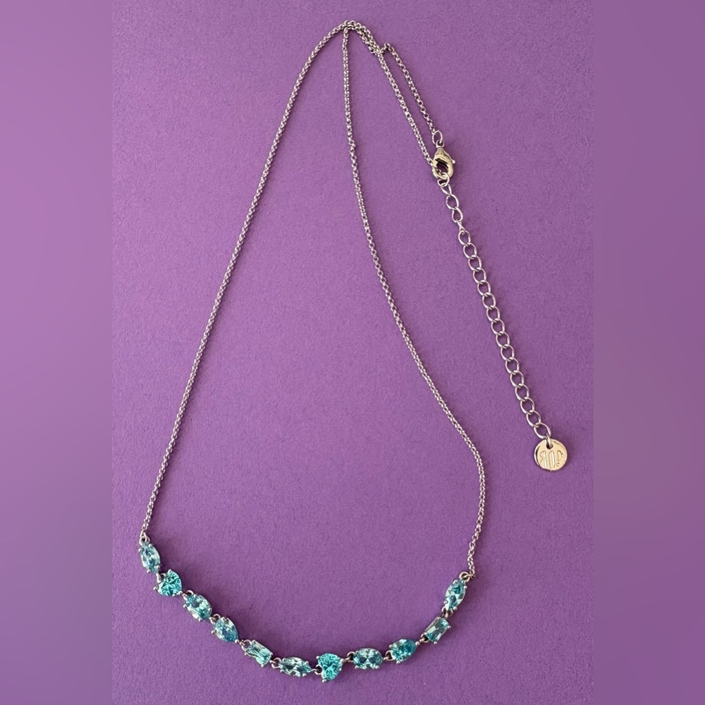 Bomb Party Aqua Blue Cubic Zirconia with Rhodium Plating Necklace